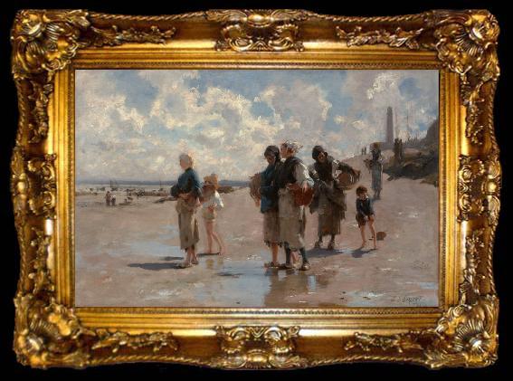framed  Henry Sargent The Oyster Gatherers of Cancale (mk18), ta009-2